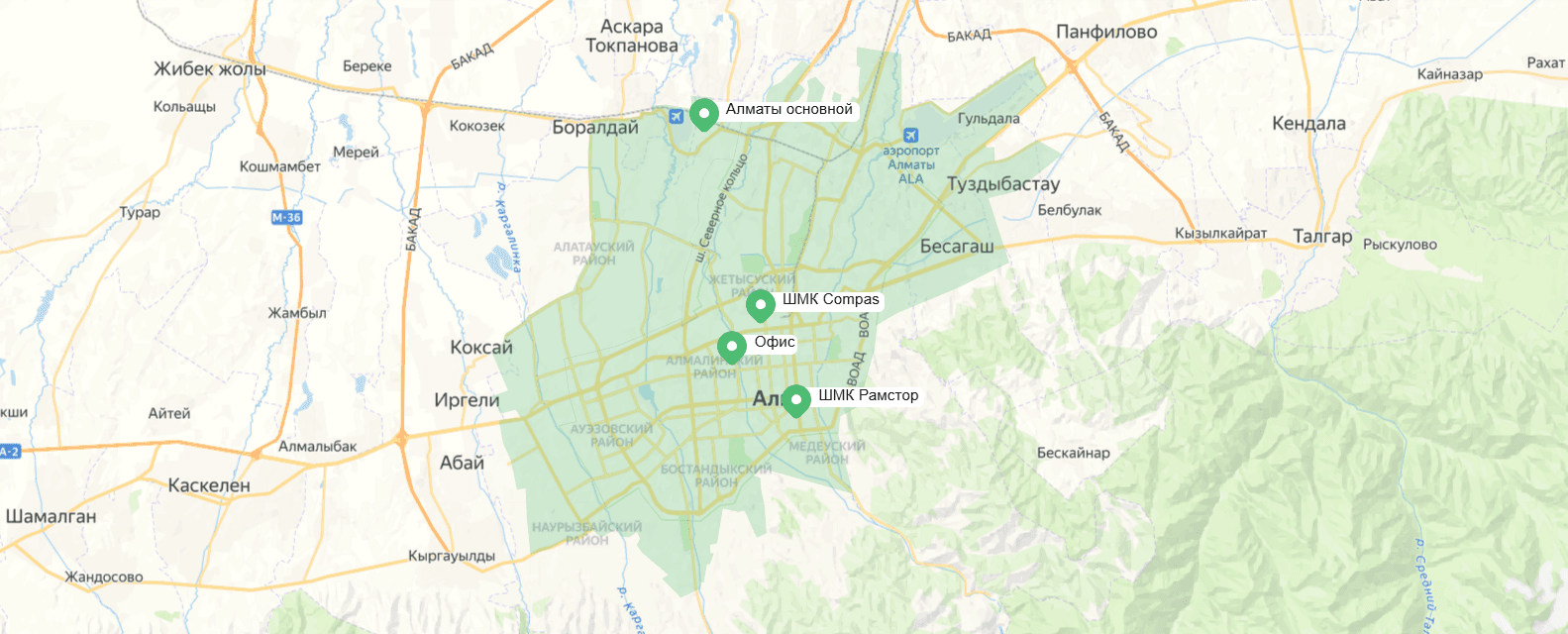 Карта доставки по Алматы