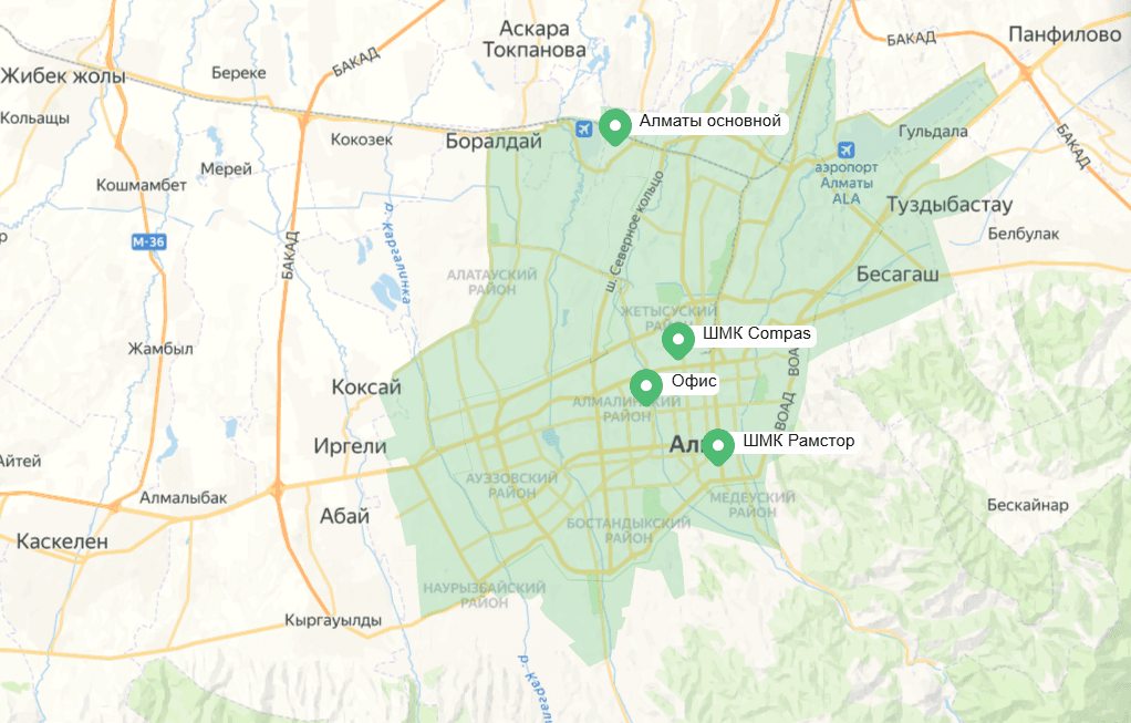 Карта филиалов в Алматы